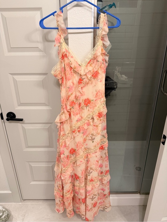 Vici Dresses & Skirts - Vici Peach Floral Ruffle Maxi Dress